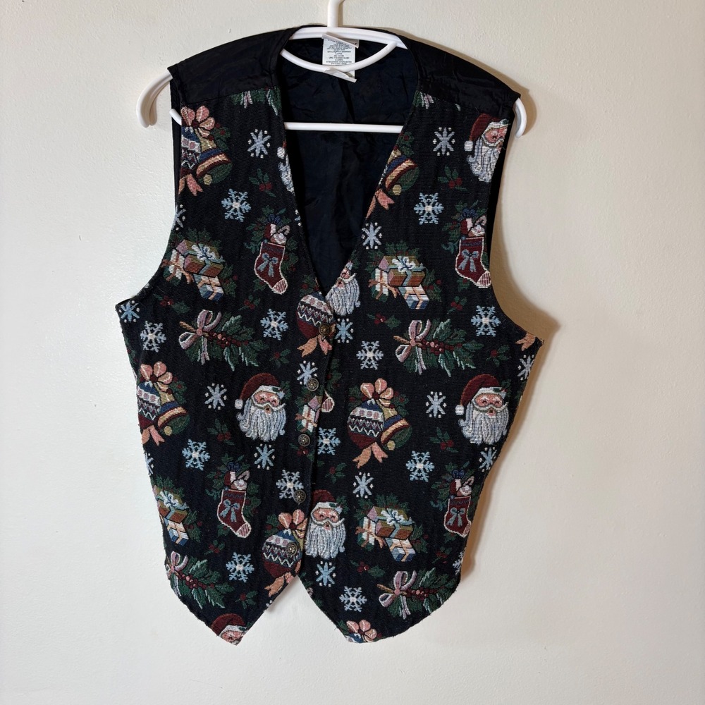 Bobbie Brooks Vintage 90s Christmas Vest Santa Tapestry Holiday Size Large